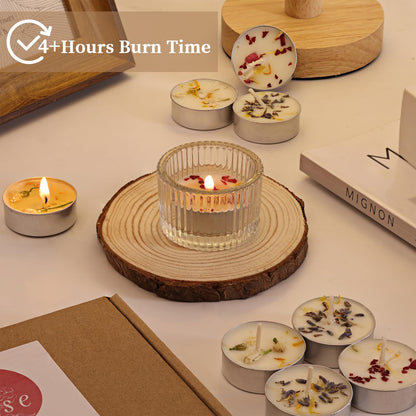 Lavender Scented Tealight Candles 16 Pack - 4-Hour Palm Wax White Tea Lights, Plant Dried Flower Scented Tea Candle (Paraffin-Free), Votive Candles for Home/Yoga/Bath/Meditation