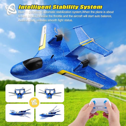 RC Water PlaneRC Airplane for Water Land and Air Remote Control Airplane Flying Fighter Toys2.4GHz 6-axis Gyro Stabilizer RTF Glider Aircraft Jet for Kids Adults Beginners Boys (Blue)