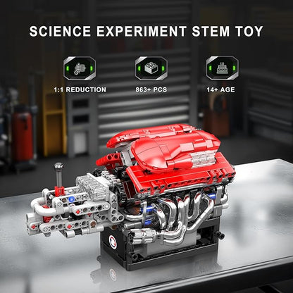 Mould King 10226 V12 Engine Model Kit That Run 12-Cylinder Supercar Engine Building Blocks Sets with Motor Building Your Own Supercar Engine Toy STEM Engineering Toy for Adults(863 Pcs)