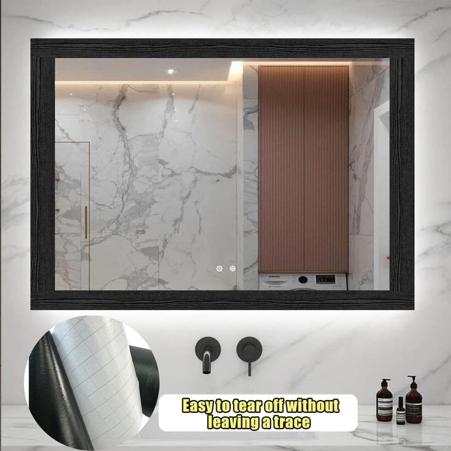 10M Black Wood Grain Removable PVC Waterproof Border Wall Decor Removable Self Adhesive Kitchen Bathroom Tiles Sticker Wallpaper 4.2x390 (4inch)
