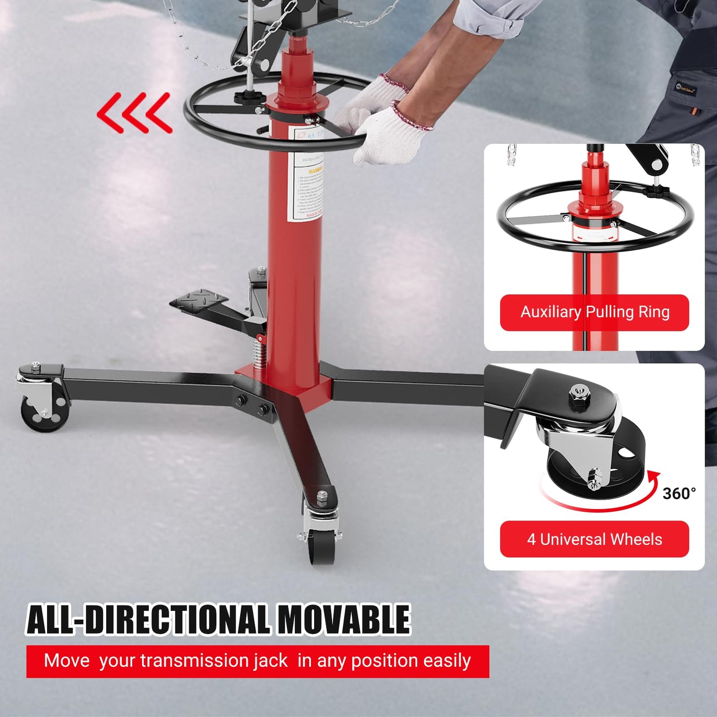 Garvee 1320 Lbs Transmission Jack Hydraulic Telescoping Transmission Jacks 33.5-67 Inch High Lift, 2-Stage Transmission Floor Jack Stand with Foot Pedal, 360° Swivel Wheel