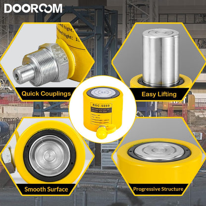 DOOROOM 50 Ton Hydraulic Cylinder Jack, 2' Stroke Hydraulic Ram, Porta Power Automatic Retracting Jack with CP-700, Yellow