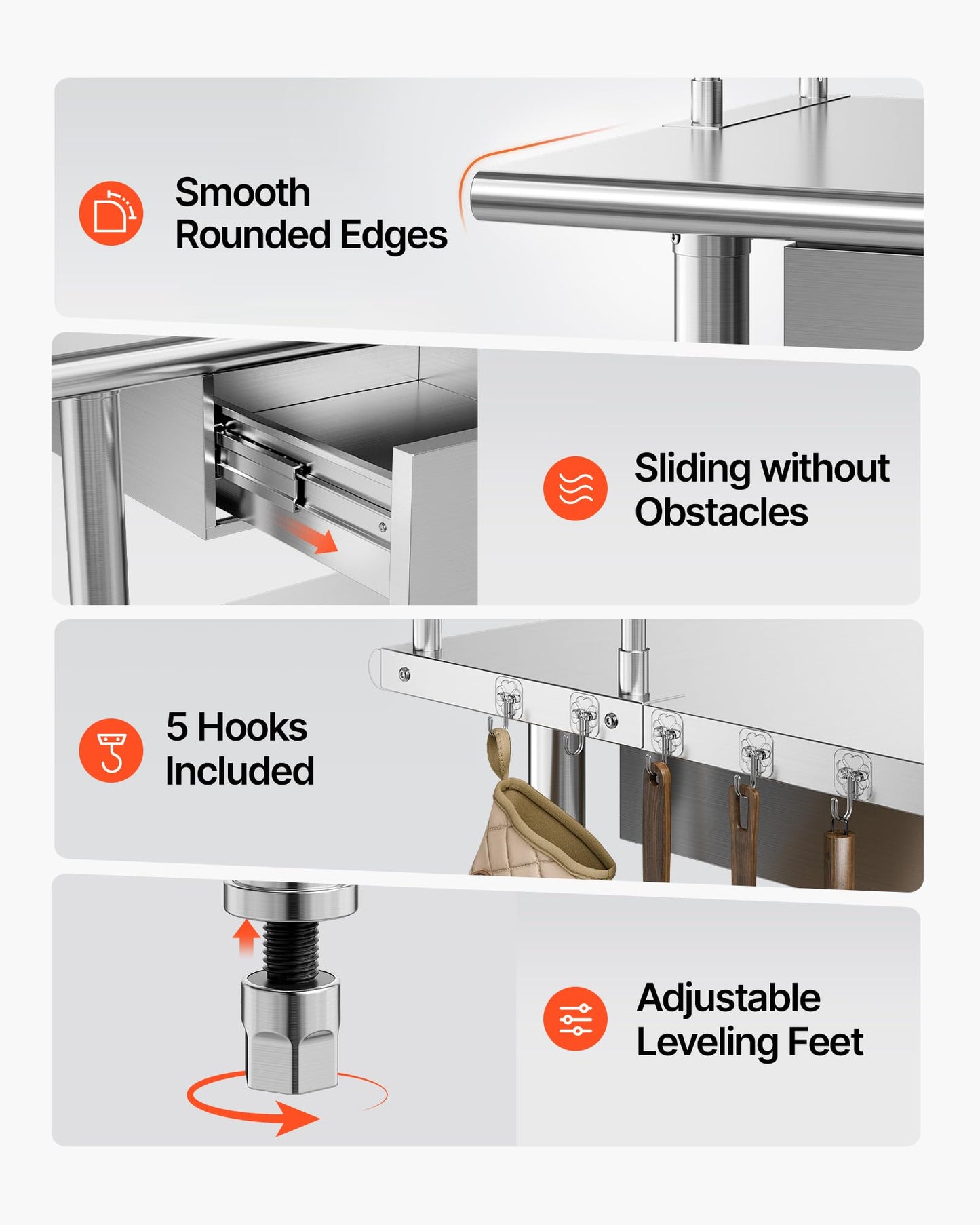 VEVOR Stainless Steel Work Table, 24x48 Inch Food Prep Table with Overshelves and 2 Drawers, Commercial Kitchen Workstation with Adjustable Undershelf, Metal Utility Worktable, for Restaurant Garage