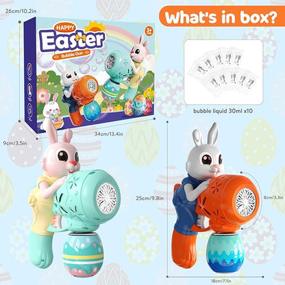 Bubble Guns for Toddlers2pcs Rabbit Bubble Machine for KidsAutomatic Bubble Blower with 10 Bubble SolutionsOutdoor Toys Easter Baskets Stuffers Gift for Age 3 4 5 6 7 8 Years Old Boys Girls