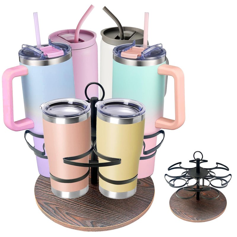 Tumbler Organizer,Ctancifang Rotating Stanley Cup Holder for Cabinet Fits 6 Bottles (40/30 oz), Stanley Organizer with Portable Handle for Kitchen, Camping, Parties,Easy to Grab Cup,Easy to Carry