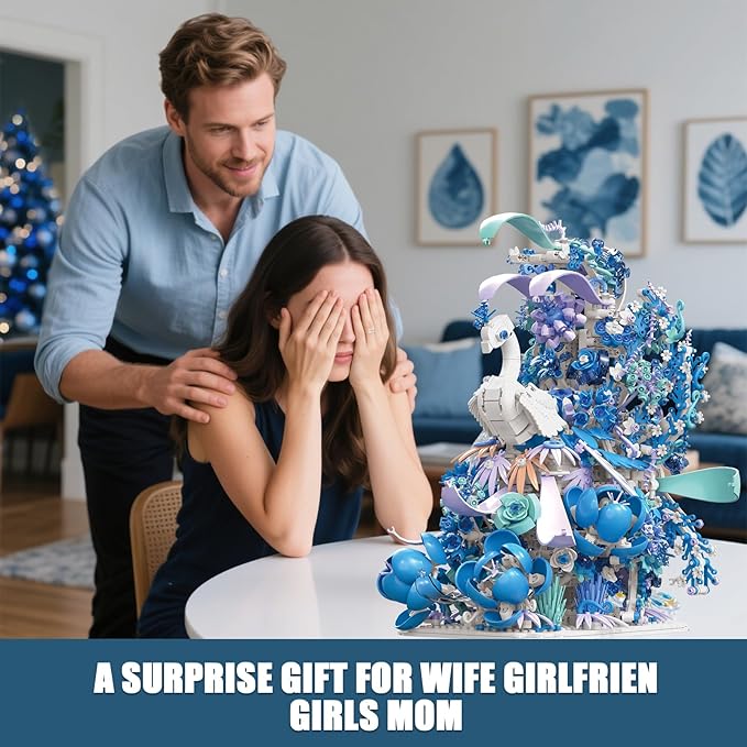 Blue Flowers Peacock Building Set for Adults - Creative Animal Botanicals Peacock Bird Toy Home Office Art Deocr Compatible with Lego for Women Mom (2470 PCS)