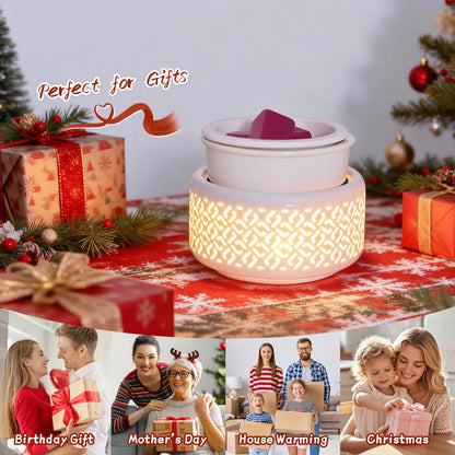 Ceramic Candle Warmer and Wax Melt Warmer with 7 Colors LED Night Light and 1 PC Silicone Liner,4-in-1 Electric Warmer for Jar Candle Wax Cube Essential Oil Coffee, Ideal Gift for Home Office Kitchen
