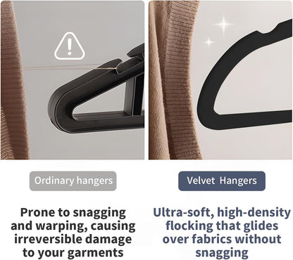 Skiennix Velvet Hangers - Premium Non-Slip Closet Organizers | Durable Ultra Thin Felt for Coats & Shirts (50 Pack, Black)