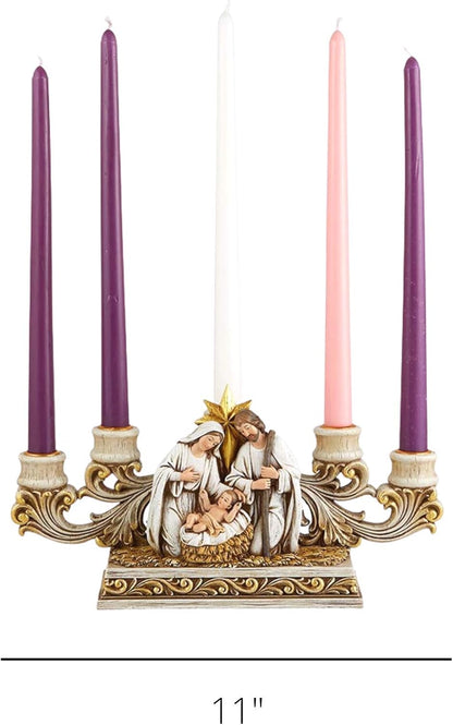 Needzo Advent Candle Holder - Gold Tone Holy Family Nativity Scene | 11 x 6.5 Inches Christmas Decoration