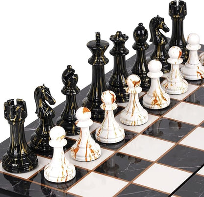 15 Large Chess Set for Adults with Weighted Acrylic Chess Pieces 3.5 King &amp Portable Folding Marbling Wooden Chess Board Travel Chess Sets Family Board Game Gift – Elegant Classic Chess Game