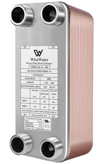 AB Plate Heat Exchanger, 3"x8" 40 Plates Water To Water Heat Exchanger, Copper/SS316L Stainless Steel Brazed Plate Heat Exchanger For Floor Heating, Water Heating, Snow Melting