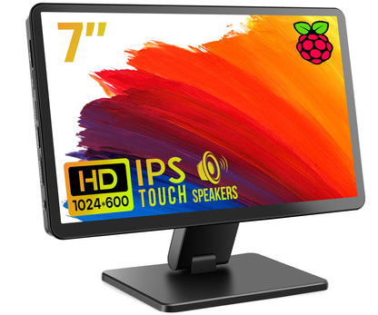 ROADOM Touch Screen Monitor with Case, 7’’ Raspberry Pi Screen, IPS FHD 1024×600,Responsive and Smooth Touch,Dual Built-in Speakers,HDMI Input,Compatible with Raspberry Pi/PC/Camera/Gaming/TV