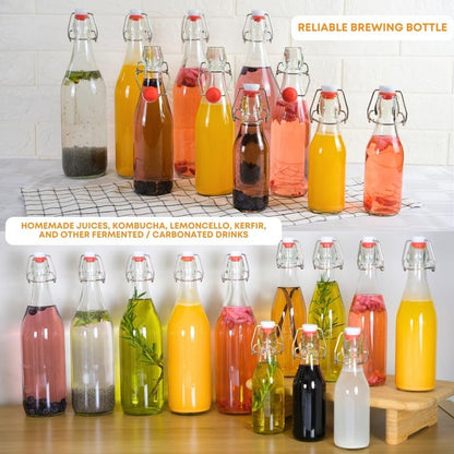FastRack Swing Top Glass Bottles 16 oz (500ml) – 2 Pack | Clear Flip Top Bottles with Airtight Lids | Reusable Glass Containers for Olive Oil, Vinegar, Kombucha, Beer & Fermentation