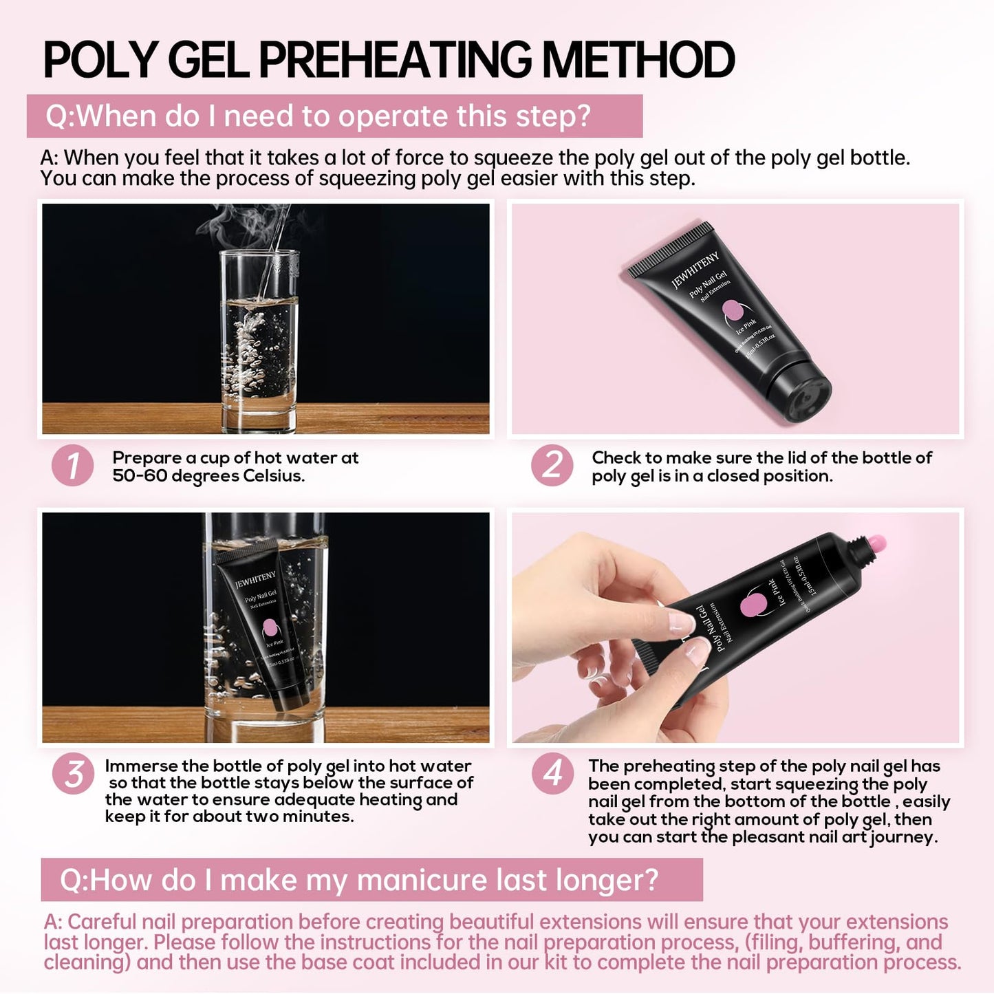 JEWHITENY Poly Extension Gel Nail Kit 14 PCS Poly Gel Kit with Slip Solution and Mini Lamp Nail Art Design Beginner