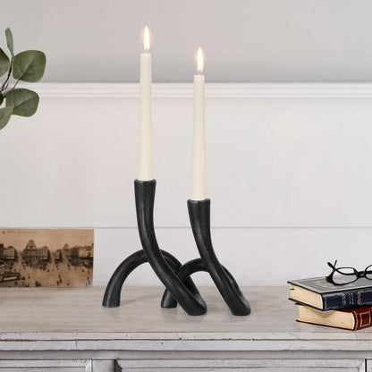 Black Cast Iron Taper Candle Holder, Candlestick Holder Decorative, Gift Tapered Candle Holders for Home Decoration, Bedroom, Dinning, Mantel, Kitchen, Party, Set of 2