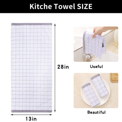 Homaxy 100% Cotton Terry Kitchen Towels(White, 13 x 28 inches), Checkered Designed, Soft and Super Absorbent Dish Towels, 8 Pack