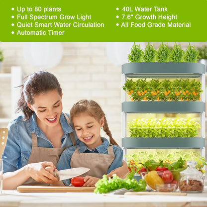 Lyfreen 5-Tier 80-Pod Hydroponics Growing System Kit, Vertical Hydroponic Tower with LED Grow Light & Quiet Water Pump,Self-Watering Indoor Herb Garden for Herbs, Lettuce & Vegetables