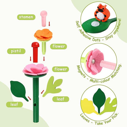 Wooden Flower Garden Building Toys for Kids STEM Educational Activity Preschool Kit Gift for Boys Girls Age 3 4 5 6 7 Years Old Stacking Game for Toddlers Build a Bouquet Spring Gifts
