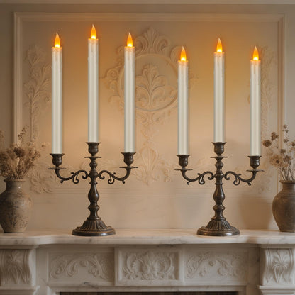 wemarry Flickering Flameless Taper Candles, 10" Fake Taper Candles Battery Operated with Timer, Long Lasting-Ivory Electric Led Candlesticks for Xmas Halloween Wedding Home Décor(Ivory Drip, 12 Pack)