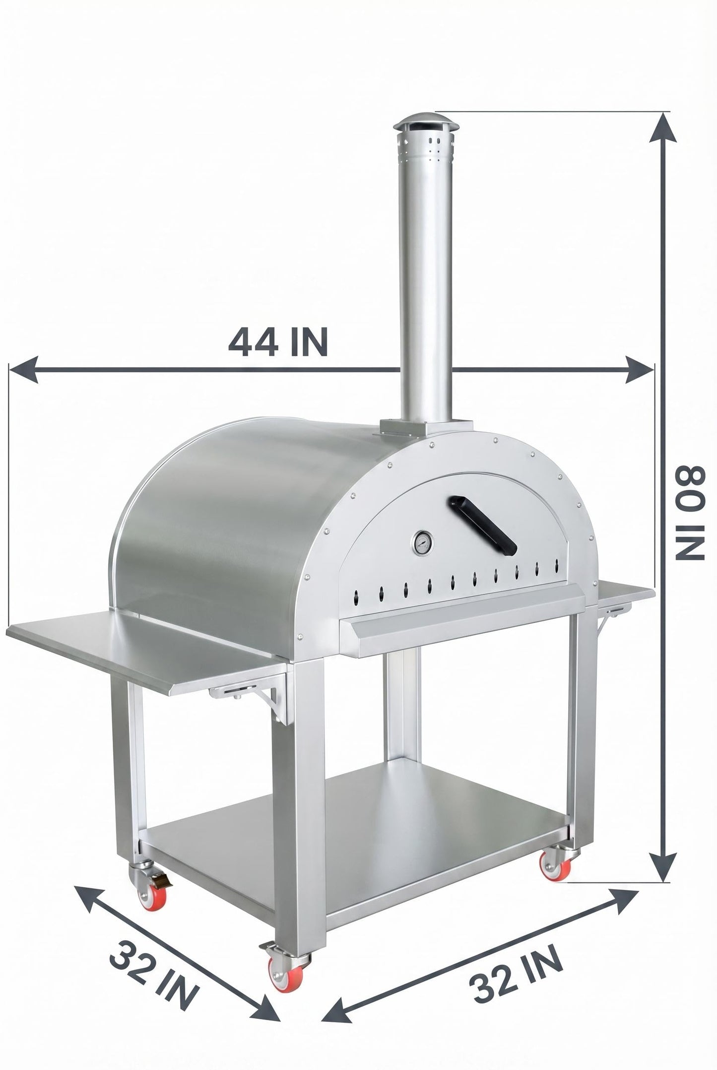 Wood Fired Pizza Oven Outdoor, 44 Inch Large Stainless Steel Wood Burning Camping Oven with Wheels & Accessories, Charcoal Outdoor Oven for Baking Roasting Grilling Searing, for Backyard Garden Patio