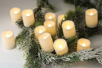 GenSwin Waterproof Outdoor Flameless Candles Flickering with Timer, Battery Operated LED Pillar Votive Tealight Candles(Battery Include), Set of 12 Plastic Warm Light(White, 1.5 x 2 Inch)