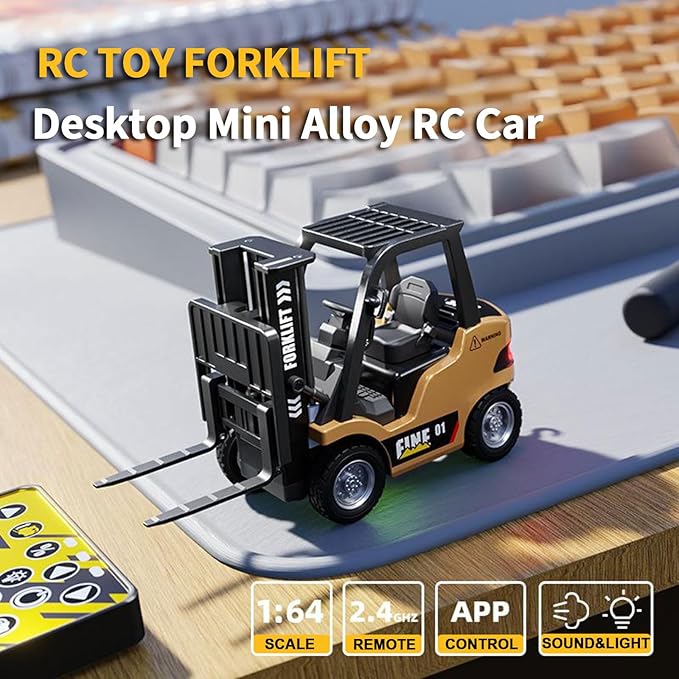 RC Forklift 1/64 Scale Remote Control Forklift Cranes 2.4Ghz Metal RC Truck with Hook &amp Metal Fork 2 Speed RC Construction Vehicle APP Control Toys for Adults Boys and Girls Gift