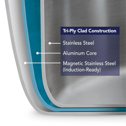 Tramontina Tri-Ply Clad Stainless Steel 6-Quart Braiser Pan with Glass Lid, Induction-Ready, Dishwasher-Safe, NSF-Certified