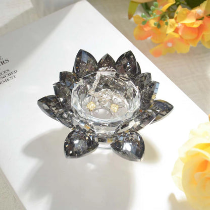 Lotus Black Crystal Candlestick 2-Piece Tealight Candle Set, Black Glass Votive Candle Holder for Tabletop Dining Table Center Decoration Ideal Candle Holder for Wedding Valentine's Day Decoration