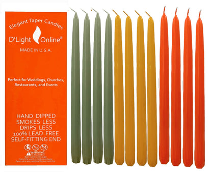 D'light Online Elegant 12" Seasonal Thanksgiving Taper Candles Premium Quality - Unscented, Hand-Dipped Tapered Candles, Dripless and Smokeless - Set of 12 (12 Inch, Fall Harvest)