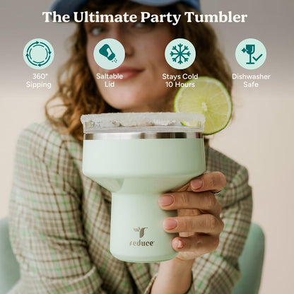 REDUCE Saltini 16 oz Cocktail Tumbler - Insulated Margarita Tumbler with Lid - Keeps Drinks Cold for 10 Hours - 360 Sippable Martini Glass Alternative - Shatterproof, Perfect for Parties - Mojito