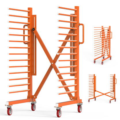 Tredre 15-Tier Paint Drying Rack with Nylon Wheels, Width Adjustable 12"-58", Heavy Duty Cabinet Door Drying Rack, 110 lbs Per Tier, Space-Saving Metal Paint Rack for Workshop, Spray Booth, Factory