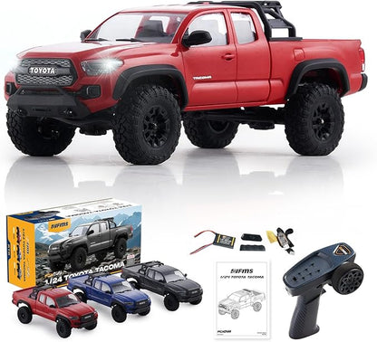 BEEZRC FMS 1/24 RC Crawler FCX24M Tacoma Toyota Official Licensed ABS Hard Body 4WD Off-Road RC Rock Truck2-Speed Transmission Hobby Grade Remote Control Car for Adults RTR red