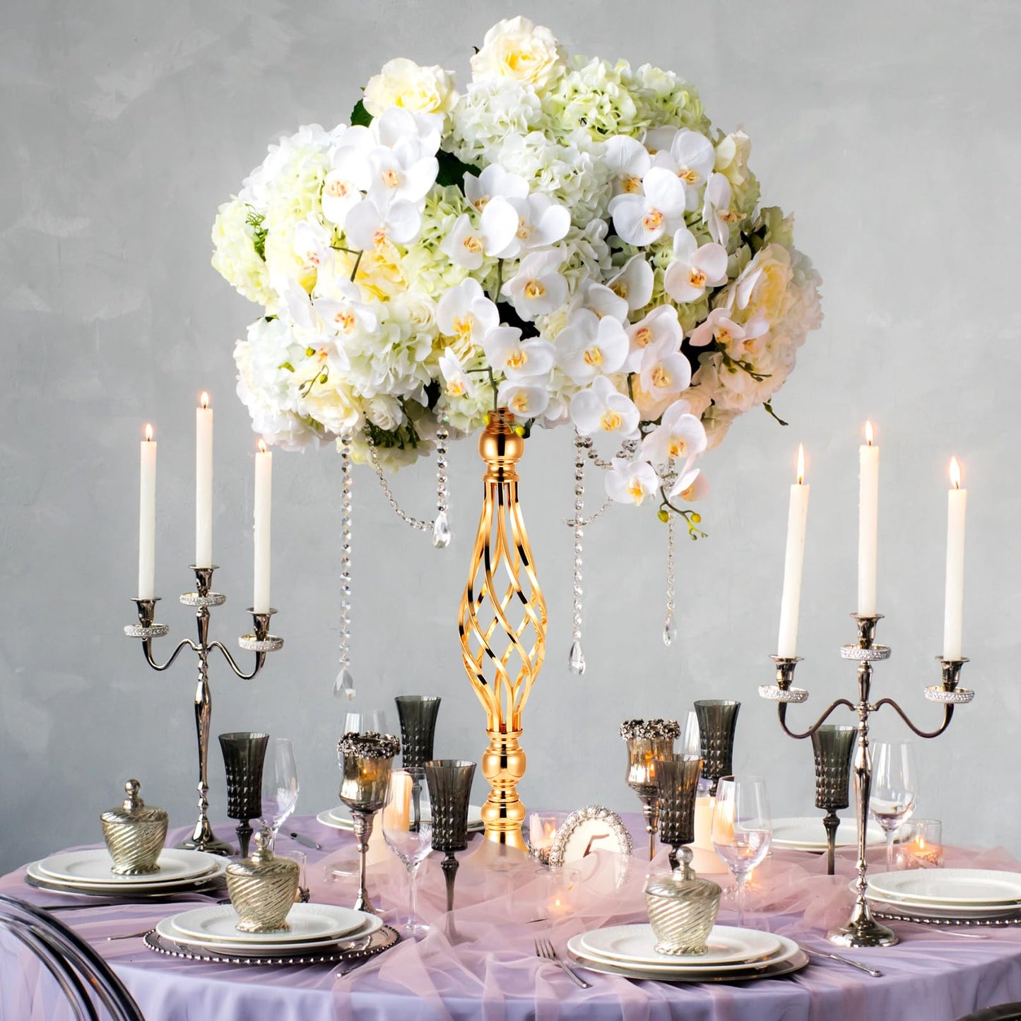 Rtteri 20 Pcs Metal Flower Arrangement Stand Wedding Flower Centerpieces Stand Elegant Metal Vase Candelabra Candle Holder for Wedding Reception Table Decor Party Hotel Home Decor (Gold,Medium)