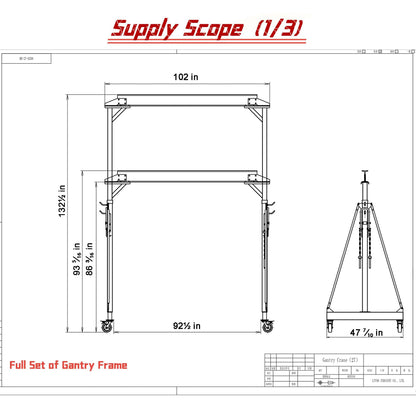 4000 Lbs (6600 lbs Static Loading Test) Gantry Crane, Ajustable 7.87-11.04 FT, Shop Crane 2T with Hoist, Trolley, Sling, Shackles, Hooks and Festoon System Garage Gantry Crane
