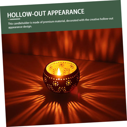 PRETYZOOM Hollow-Out Decorative Coconut Shell Candle Holder Stylish Candlestick for Home Decor Wedding Party Use