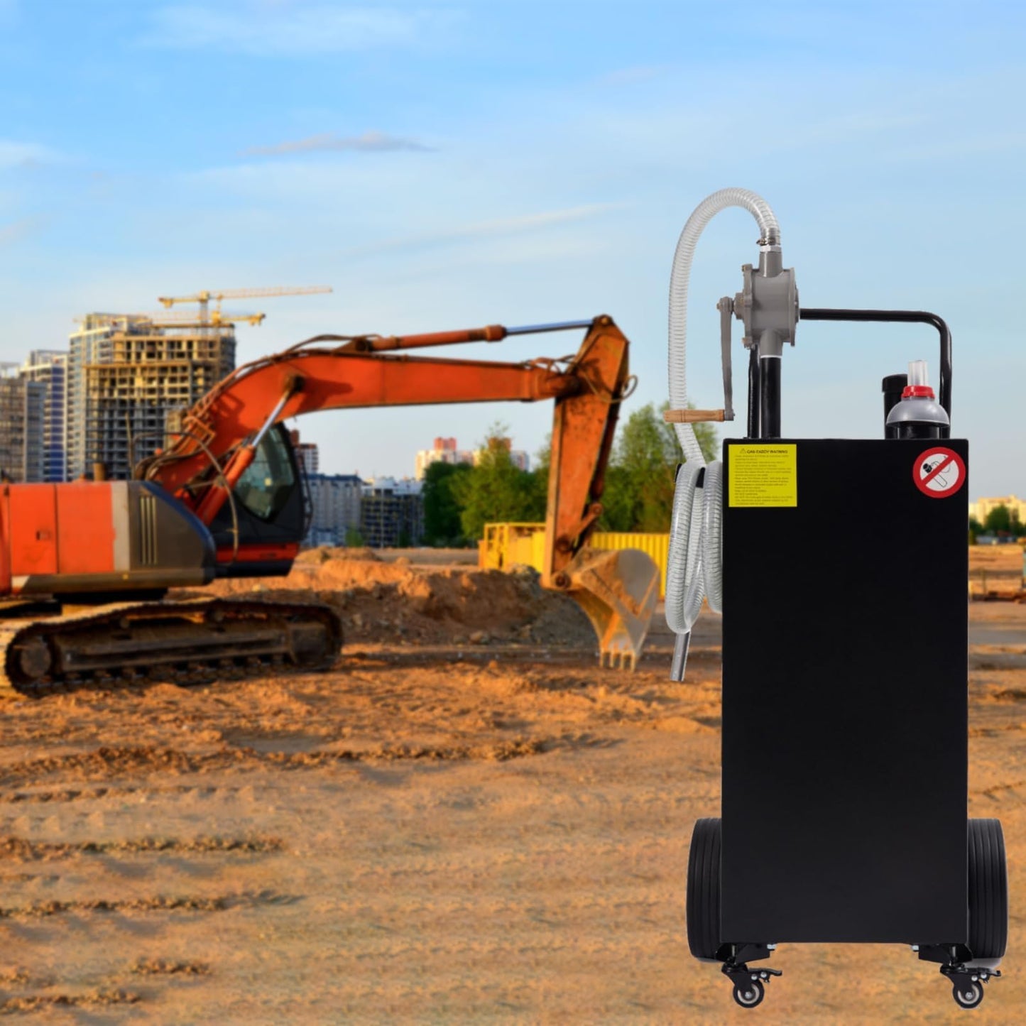 50 Gallon Fuel Caddy with Manual Pump - Heavy Duty Portable Gas & Diesel Transfer Tank on 4 Wheels, Spill-Proof Gasoline Can Container for Truck, Tractor, Boat, ATV, Farm Use, Black