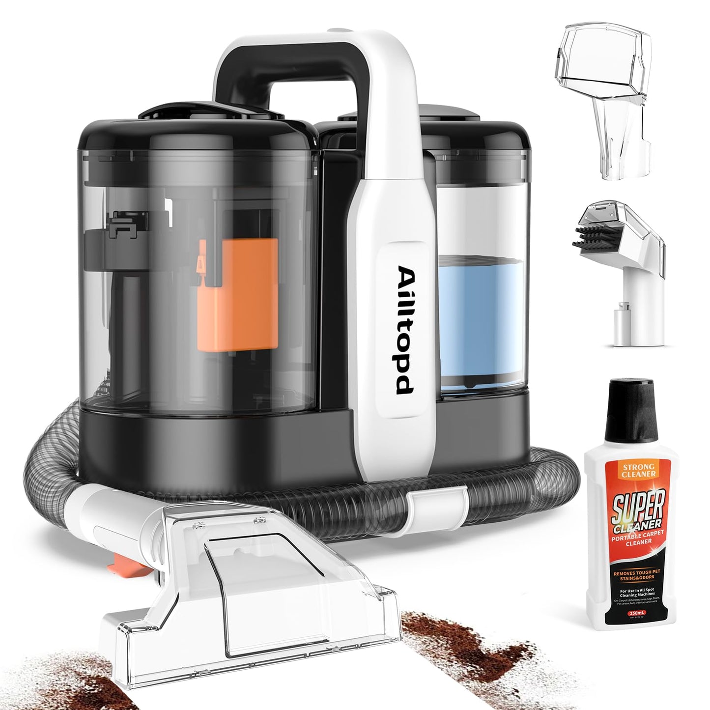 Portable Carpet & Upholstery Cleaner Machine, 15Kpa Strong Suction & Handheld Spot Cleaner Machine for Couch, Sofa, Car, Pet Stains, Furniture Cleaner with Cleaner Solution and Self-Cleaning System