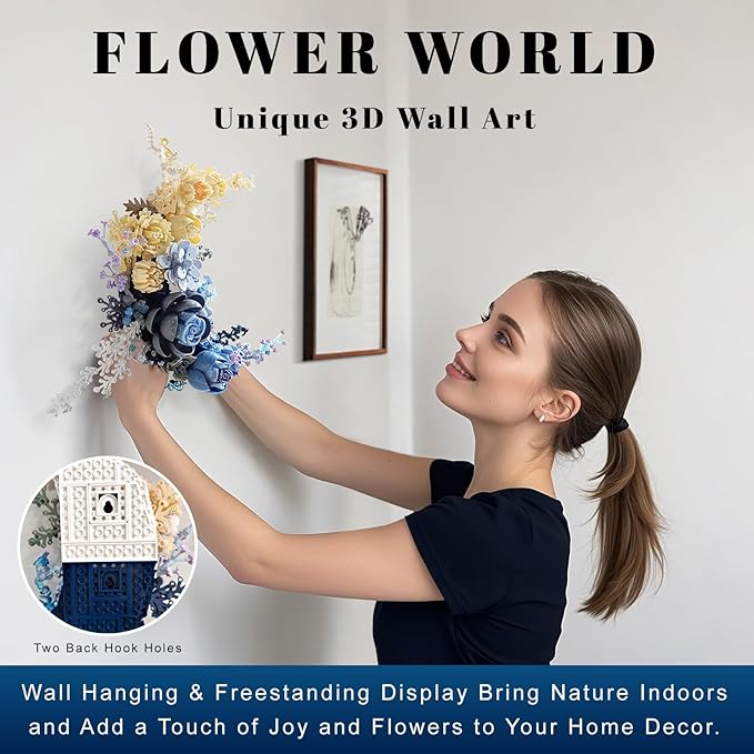 Blue Moon Flower Building Set Botanical Collection Crescent-Shaped Artificial Flowers Building Blocks Kit Compatible with Lego for Adults Home Décor Wall Art Decoration
