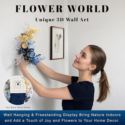 Blue Moon Flower Building Set Botanical Collection Crescent-Shaped Artificial Flowers Building Blocks Kit Compatible with Lego for Adults Home Décor Wall Art Decoration