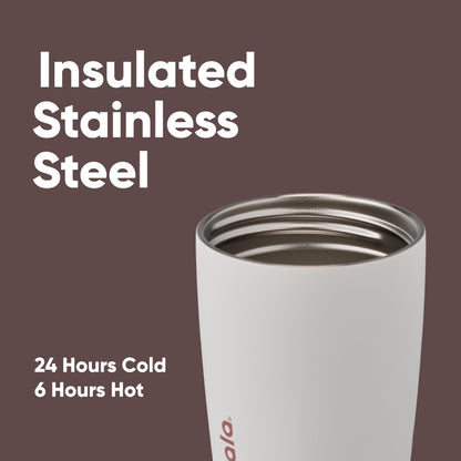 Owala SmoothSip Slider Insulated Stainless Steel Coffee Tumbler, Reusable Iced Coffee Cup, Hot Coffee Travel Mug, BPA Free 12 oz, Tan/White (Vanilla Bean)