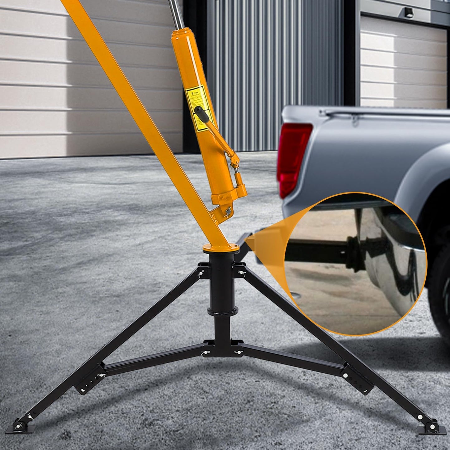 1000 LB Capacity Hydraulic Hitch Mounted Crane, 360° Swivel Truck Bed Crane with 3 Adjustable Capacities for Lifting Heavy Motors, Construction Goods & Cargo, Yellow