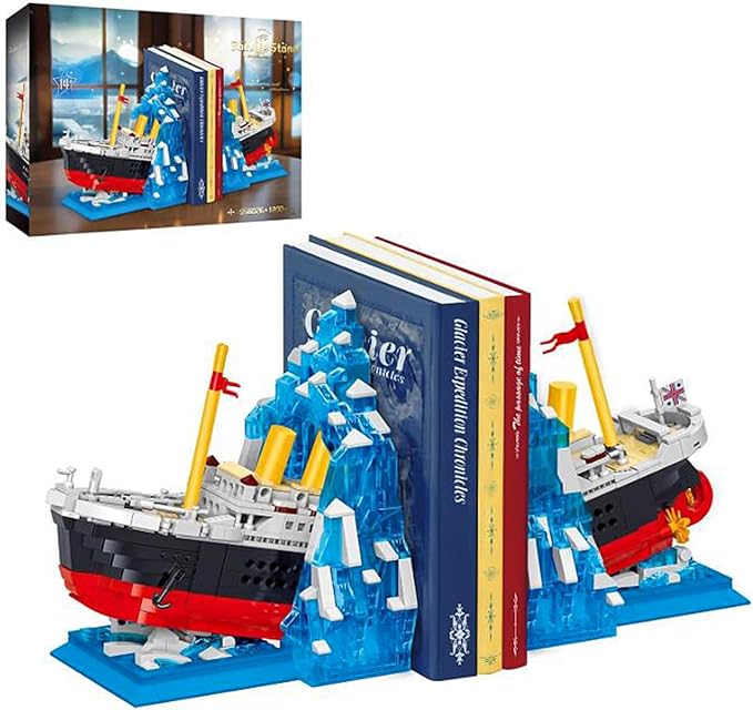 Titanic Building Set Ship Book Nook Kit 2 in 1 Compatible with Regular Size Bricks Cruise Boat Model with Glacier Bookends Construction Kit Toy Gift Home Decor for Adult 14+ 1202 pcs