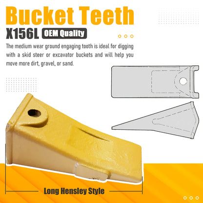 BDI Wear Part X156L Long Excavators Bucket Teeth, Excavators Tooth with P156 Pins Compatible with Skid Steer, Backhoe, Mini Excavators