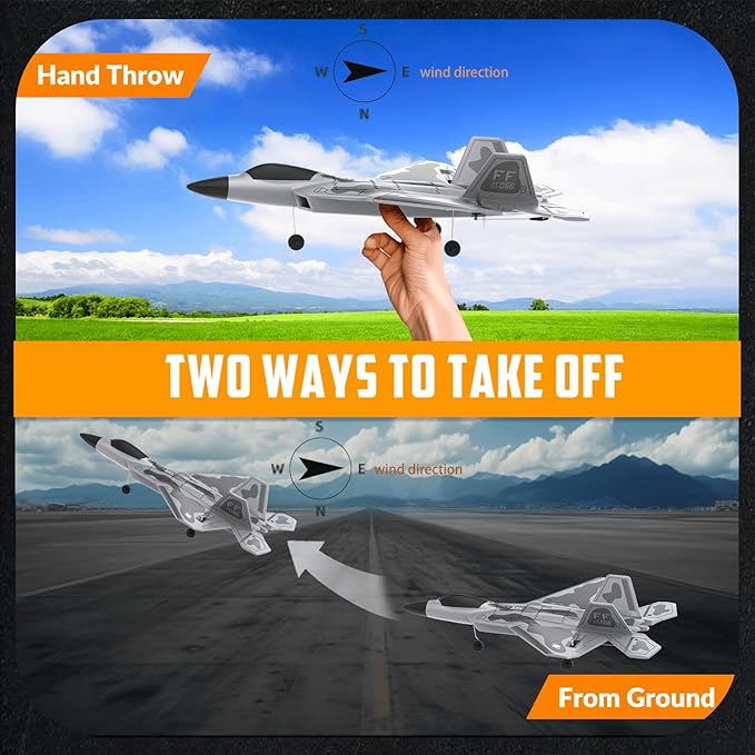 RC Planes 4 Channel F22 Raptor Remote Control Airplane with LED Light 6-Axis Gyro 3 Flight Modes One-Key Aerobatic Wingspan 500mm Fuselage 360mm RTF Suitable for Outdoors and Gifts