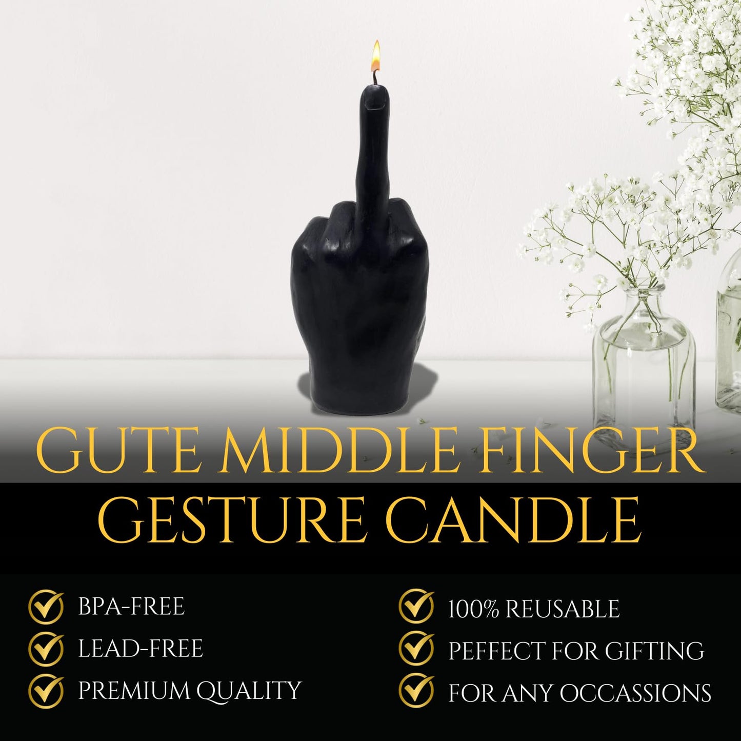 GUTE Middle Finger Candle - Hand Gesture FCK You Candle (Black)