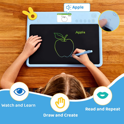 Kids LCD Writing Tablet 13.5'', Educational Drawing Board with Colour Screen, 100 Tracing Templates, 200+ Sight Words & Maths Games, Rechargeable Learning Toy for Boys & Girls Ages 3 to 7