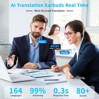 AI Translation Earbuds Real Time 164 Languages Translator Earbud 3 in-1 Bluetooth 5.4 Audifonos Traductores Inglés Español Translating Device iOS & Android Compatible(White)