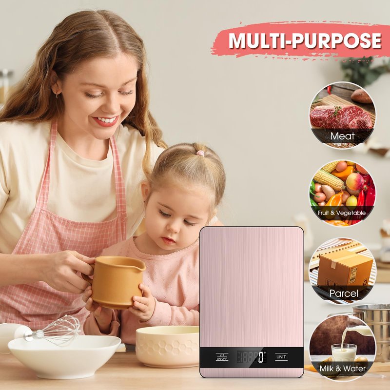 Mik-Nana Food Scale, 11lb Digital Kitchen Scale with LCD Display 6 Units Tare Function, Stainless Steel Weight Grams and Ounces for Baking, Cooking and Meal Prep (Batteries Included)