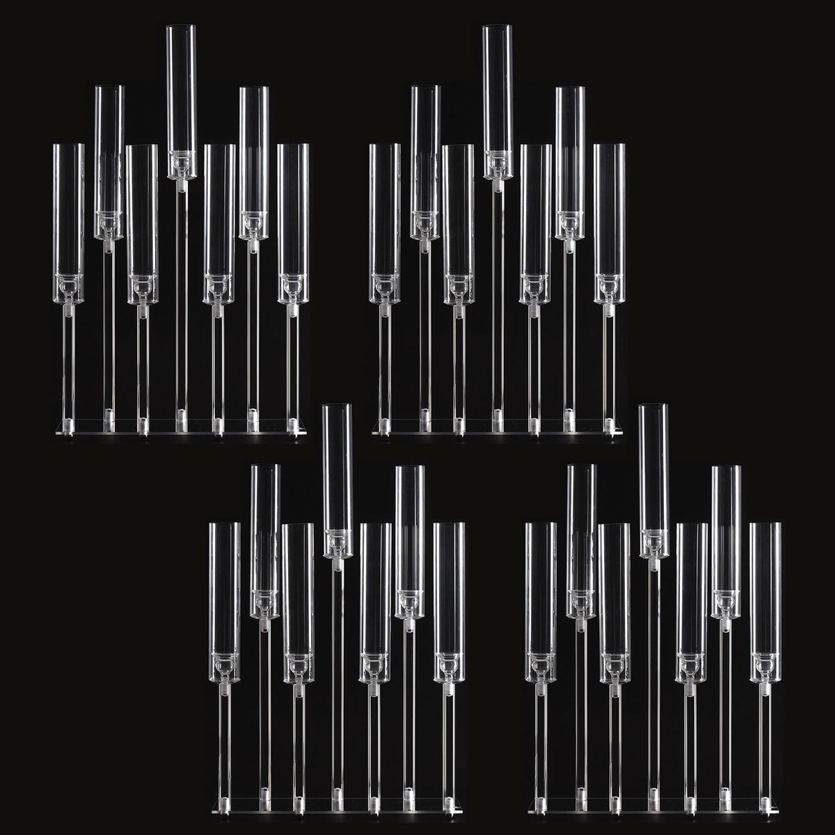 Generic Candelabra 7 Arm Acrylic Candlestick Candle Holder for Wedding Birthday Party Living Room Decor, 4pcs Set 26.5 Inch Tall, Clear
