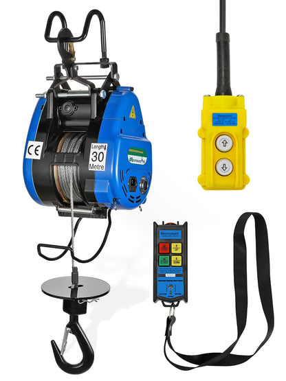 Mxmoonant 1100lb Electric Hoist Lift 12m/min Electric Winch Portable 360° Safety Limit, Al-Alloy Cased Hoist Crane with Updated Copper Motor, Pendant Control & Wireless Control Support (500kg/30m)